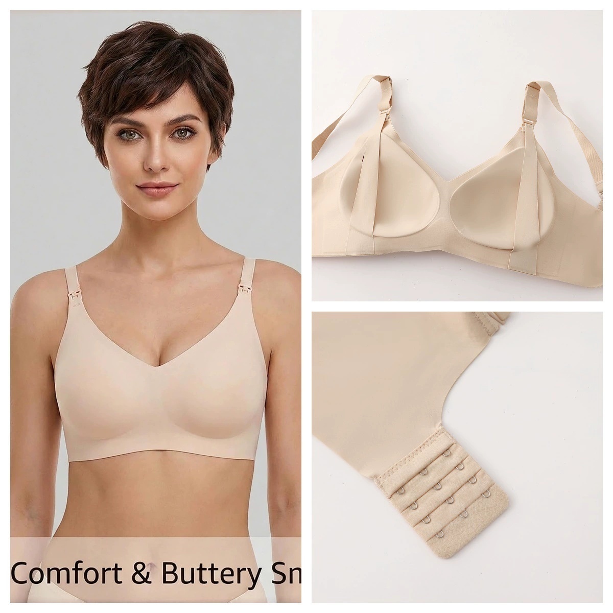 Nursing bra with a soft cup and clip-down strap